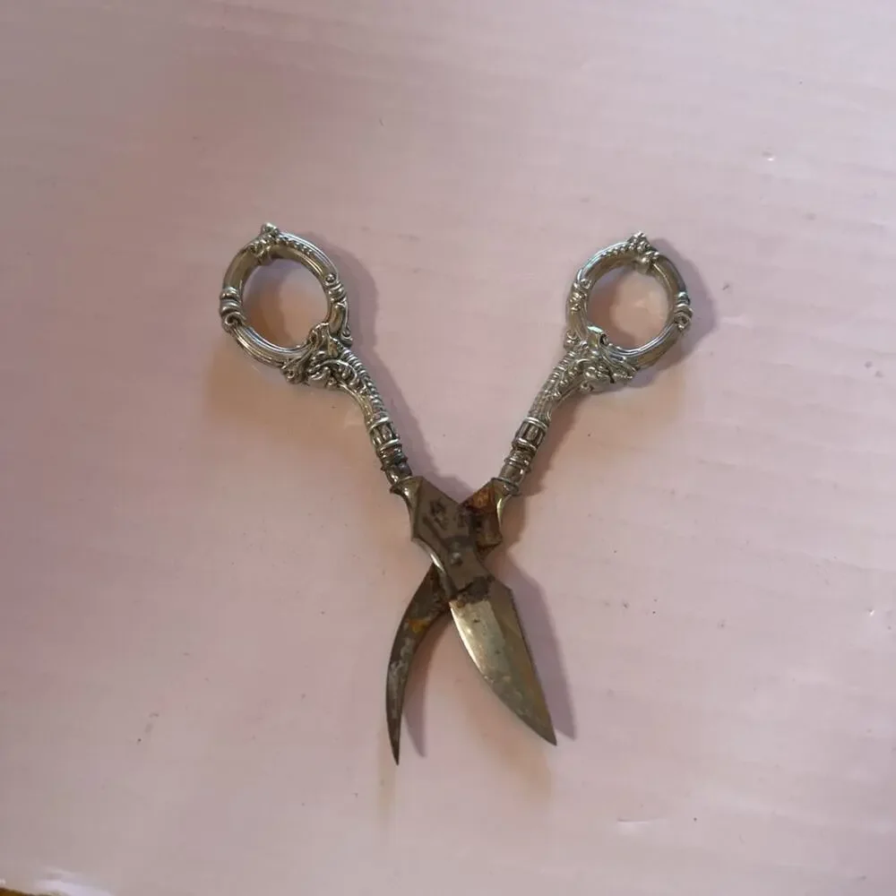 Antique Floral Grape and Vine Sterling Silver shear Scissors